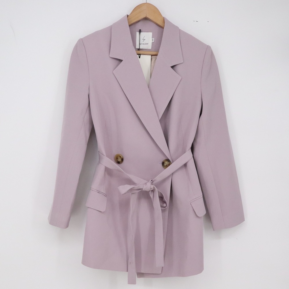 Quaint Blazer Womens 34 Belted Double Breasted Mauve Lilac Longline NEW